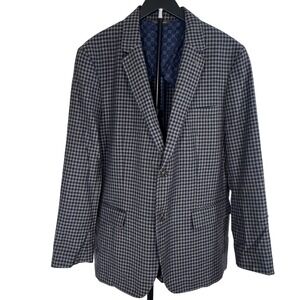 Tasso Elba Blazer Men Gray Plaid Two Button Wool Blend Sport Coat Size XL‎